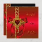50e Verjaardag Feest Rood Goud Hart Jewel 2 Kaart (Voorkant / Achterkant)