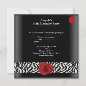 50e Verjaardag Feest Zwart Wit Rood Rose Zebra Kaart (Achterkant)