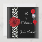 50e Verjaardag Feest Zwart Wit Rood Rose Zebra Kaart (Voorkant)