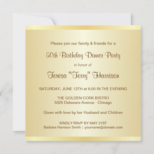50e verjaardag feestdagen - Creëer uw eigen uitnod Kaart (Achterkant)