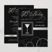 50e verjaardag feestdagen - zwart en zilver kaart (Voorkant / Achterkant)