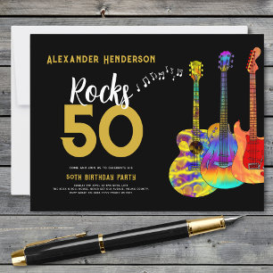 50e Verjaardag Feestmuziek Gitaar Rocks 50 Uitnodiging Briefkaart