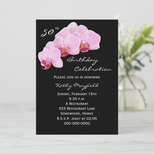50e verjaardag feestuitnodiging orchideeën kaart (Staand voorkant)