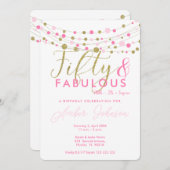 50e verjaardag feestuitnodiging, roze en goud kaart (Voorkant / Achterkant)