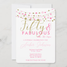 50e verjaardag feestuitnodiging, roze en goud