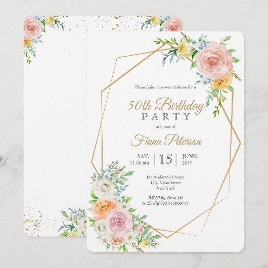 50e verjaardag feestuitnodiging voor haar kaart (Voorkant / Achterkant)