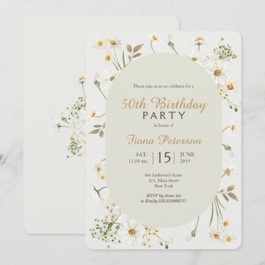 50e verjaardag feestuitnodiging voor haar kaart (Voorkant / Achterkant)