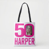 50e verjaardag felroze 50 aangepaste foto-canvas t tote bag (Voorkant)
