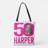 50e verjaardag felroze 50 aangepaste foto-canvas t tote bag (Achterkant)