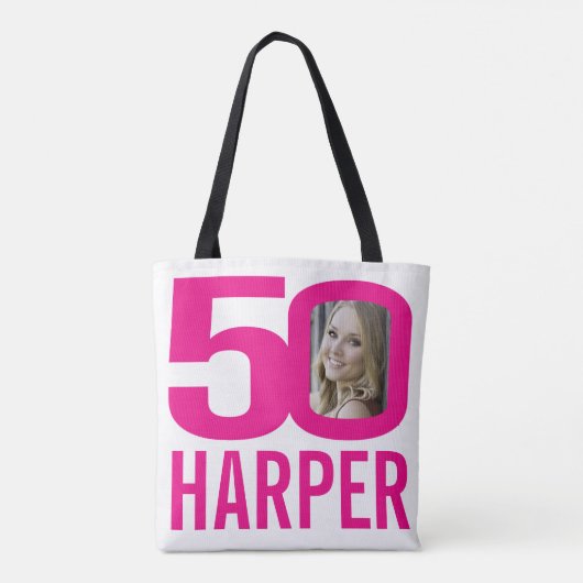 50e verjaardag felroze 50 aangepaste foto-canvas t tote bag (Achterkant)