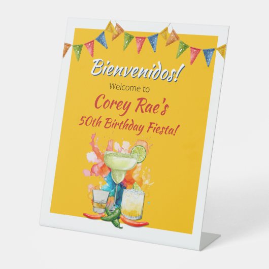 50e verjaardag Fiesta Themd Bienvenidos Welkom Reclamebord Met Voetstuk (Voorkant)