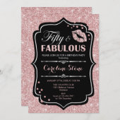 50e Verjaardag - Fifty Fabulous Roos Goud Zwart Kaart (Voorkant / Achterkant)