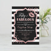 50e verjaardag - Fifty Fabulous Zwart Roos Goud Kaart (Staand voorkant)