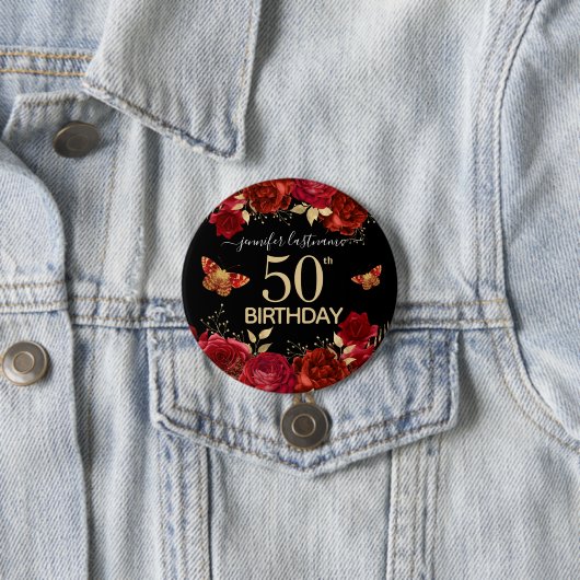 50e verjaardag Floral Butterfly Button (In situ)