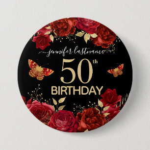 50e verjaardag Floral Butterfly Button