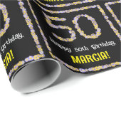 50e verjaardag: Floral Flowers Number, Custom Name Cadeaupapier (Rol Hoek)