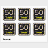 50e verjaardag: Floral Flowers Number, Custom Name Vierkante Sticker (Vel)