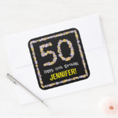 50e verjaardag: Floral Flowers Number, Custom Name Vierkante Sticker (Envelop)