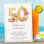 50e verjaardag  Floral Gold Number 50 Kaart<br><div class="desc">50e verjaardagsfeest met gouden nummer 50 versierd met  bloemen. Feminine en elegant ontwerp met waterverf florale toedieningen in tinten roze geel sinaasappel en paars. Ideaal voor 50e verjaardag,  lente- of zomervakantie-lunch,  tuintheesfeestje,  enz.</div>