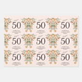 50e  verjaardag Floral Inpakpapier Vel (Voorkant 2)
