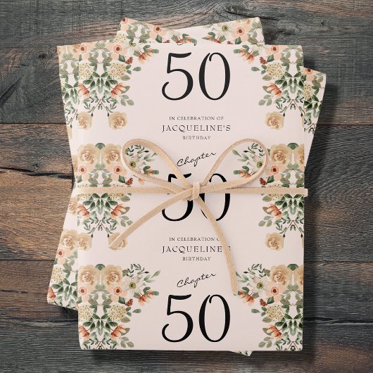 50e  verjaardag Floral Inpakpapier Vel