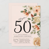 50e  verjaardag Floral Kaart (Voorkant / Achterkant)