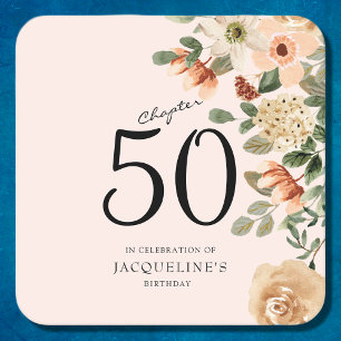 50e  verjaardag Floral Kartonnen Onderzetters