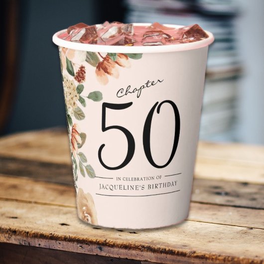 50e  verjaardag Floral Papieren Bekers