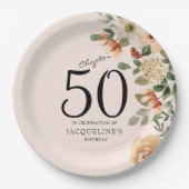 50e verjaardag Floral Papieren Bordje (Voorkant)