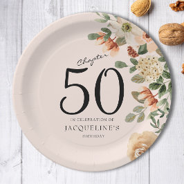 50e  verjaardag Floral Papieren Bordje
