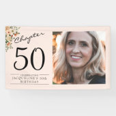 50e verjaardag Floral Pink Foto Spandoek (Horizontaal)