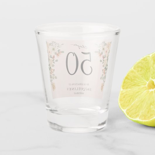 50e  verjaardag Floral Shot Glas (Achterkant)