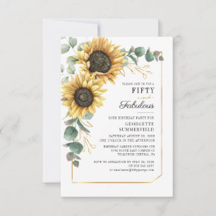 50e verjaardag Floral Sunflower Eucalyptus Party Kaart