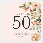 50e  verjaardag Floral Vierkante Sticker (Voorkant)
