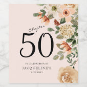 50e  verjaardag Floral Wijn Etiket (Enkel label)