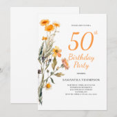 50e verjaardag Floral Wildflower Uitnodiging (Voorkant / Achterkant)