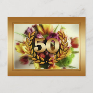 50e verjaardag florale illustratie gouden lijst briefkaart