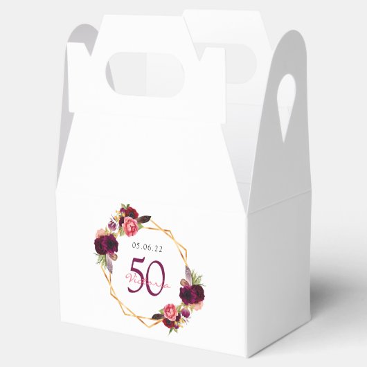 50e verjaardag floralen geometrische witte naam bedankdoosjes (Geopend)