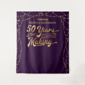 50e Verjaardag Foto Achtergrond Paarse en Goud Wandkleed (Voorkant)