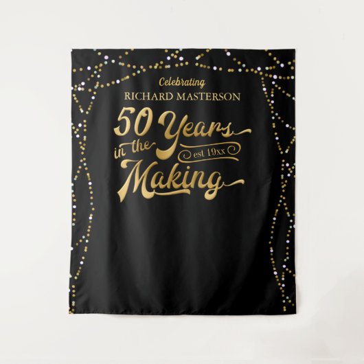 50e verjaardag foto achtergrond zwart en goud wandkleed (Voorkant)