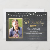 50e verjaardag Foto Chalk Rustic Gold Invitation Kaart (Voorkant)