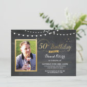50e verjaardag Foto Chalk Rustic Gold Invitation Kaart (Staand voorkant)