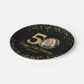 50e Verjaardag Foto Chic Zwart Goud Glitter Custom Papieren Bordje (Gekanteld)