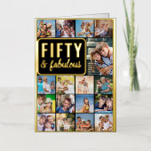 50e verjaardag Foto Collage Black en Gold Folie Wenskaart (Voorkant)
