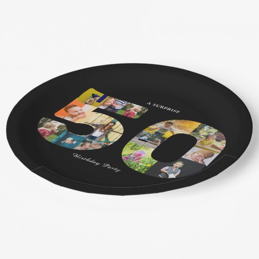 50e verjaardag Foto Collage Black White Papieren Bordje (Gekanteld)