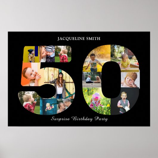 50e verjaardag Foto Collage Black White Poster (Voorkant)