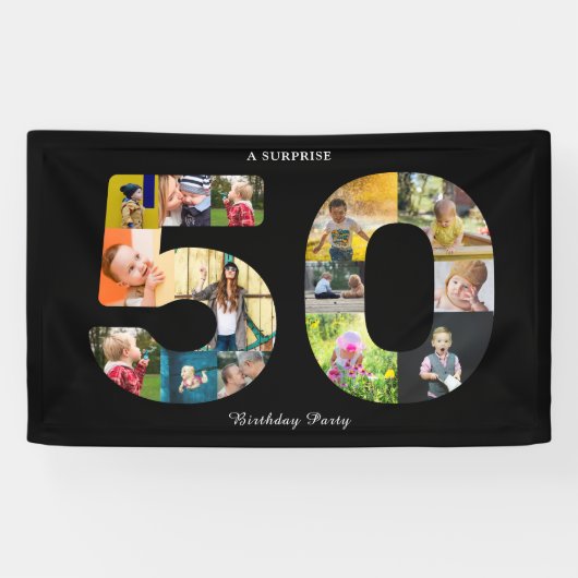 50e verjaardag Foto Collage Black White Spandoek (Horizontaal)