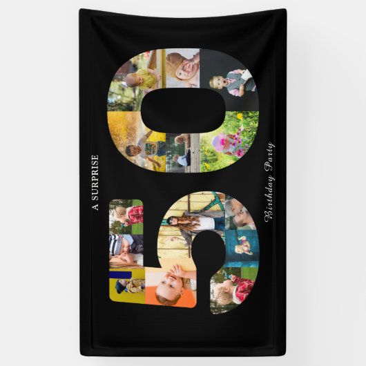 50e verjaardag Foto Collage Black White Spandoek (Verticaal)