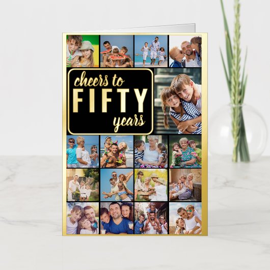 50e verjaardag Foto Collage Cheers tot 50 jaar Folie Wenskaart (Voorkant)