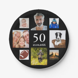 50e verjaardag foto collage man zwarte zwarte papieren bordje
